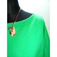 Bawełniana GRUBA BLUZA z haftem na dekolcie - zielona